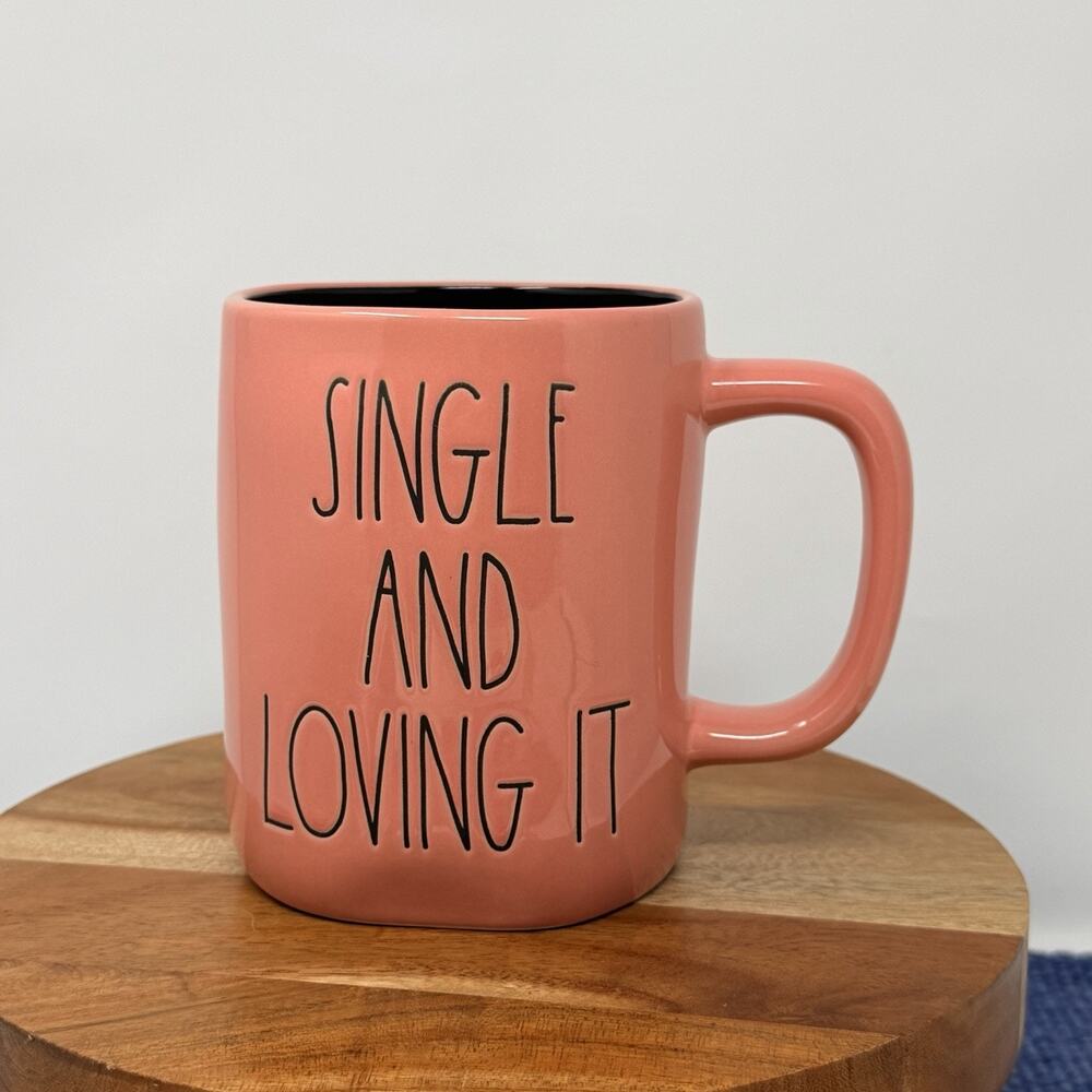 Rae Dunn Pink Single And Loving It Coffee Mug Cup Valentine Black Interior